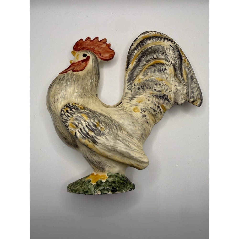 Vintage Rooster Planter Colorful Details MCM Natural Potteries